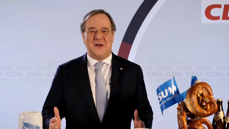 Der frisch gekürte CDU-Vorsitzende Armin Laschet nahm beim politischen Aschermittwoch der CSU per Video-Schalte teil. | Bild: BR Der frisch gekürte CDU-Vorsitzende Armin Laschet nahm beim politischen Aschermittwoch der CSU per Video-Schalte teil.
