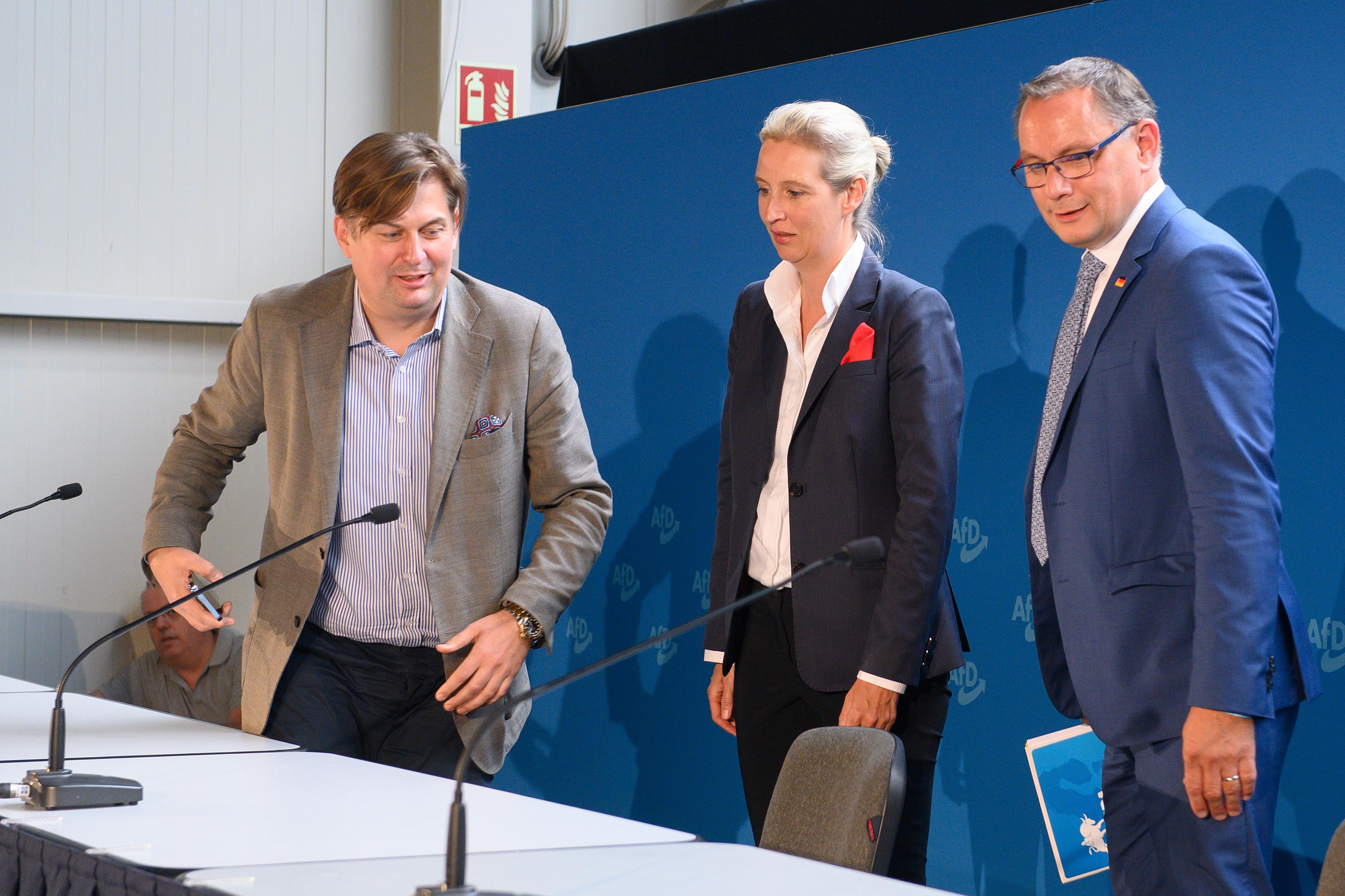 Maximilian Krah, Alice Weidel, Tino Chrupalla (v.l.n.r.) | Bild:picture alliance/dpa | Klaus-Dietmar Gabbert