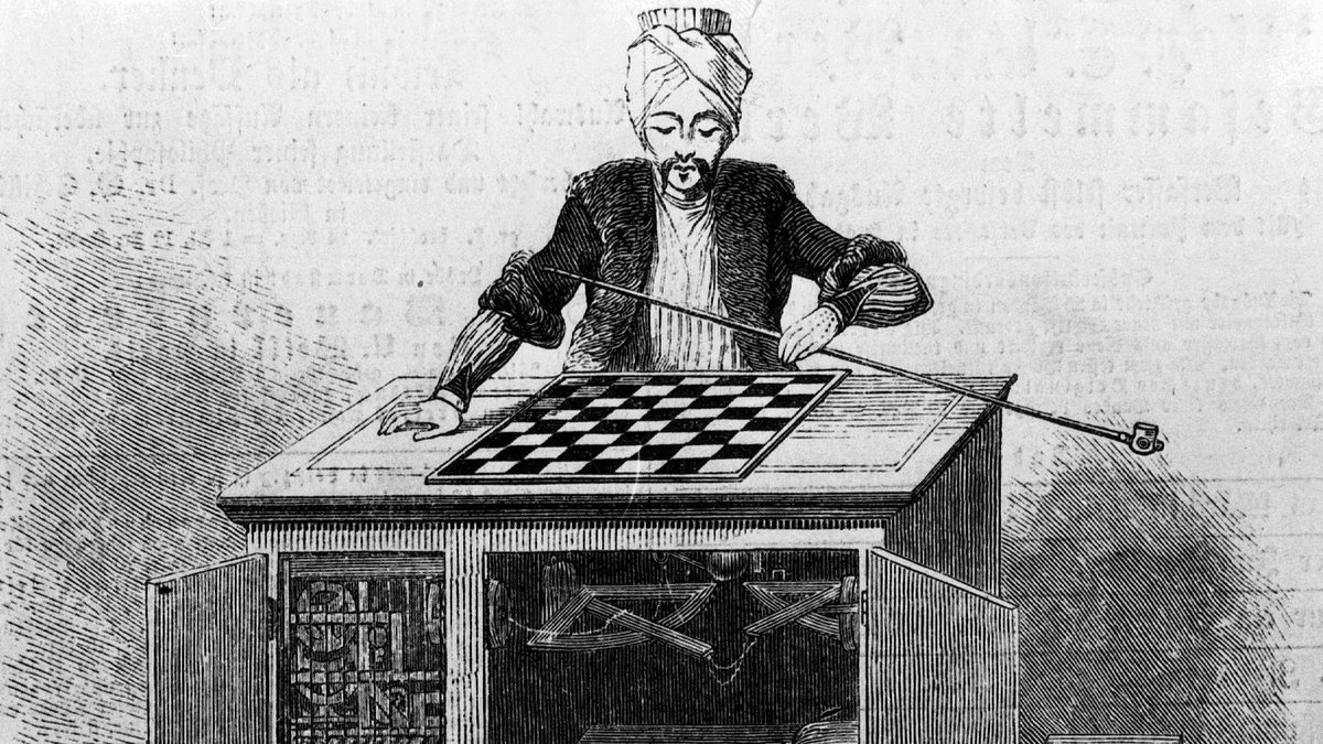 Eine "Schachmaschine", gebaut von Wolfgang von Kempelen in Pressburg.
