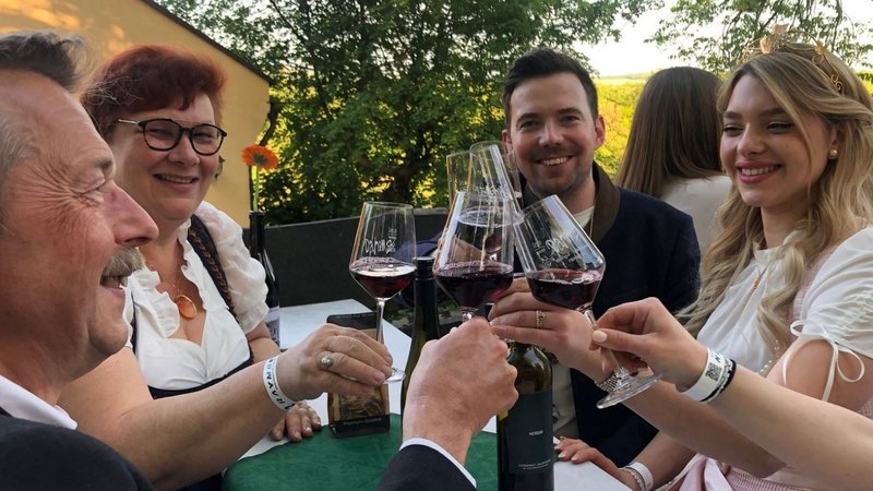 Menschen prosten sich mit einem Weinglas zu | Bild: BR Menschen prosten sich mit einem Weinglas zu