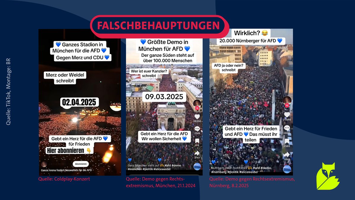 Die Bilder vermeintlicher Massen-Demos für die AfD stammen von anderen Protesten und Großveranstaltungen und wurden aus dem Kontext gerissen.