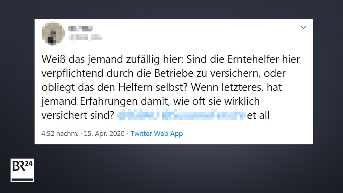 Anlass für den Faktenfuchs: Ein Twitter-User fragt, wie es um die Krankenversicherung von Erntehelfern in Deutschland steht. 