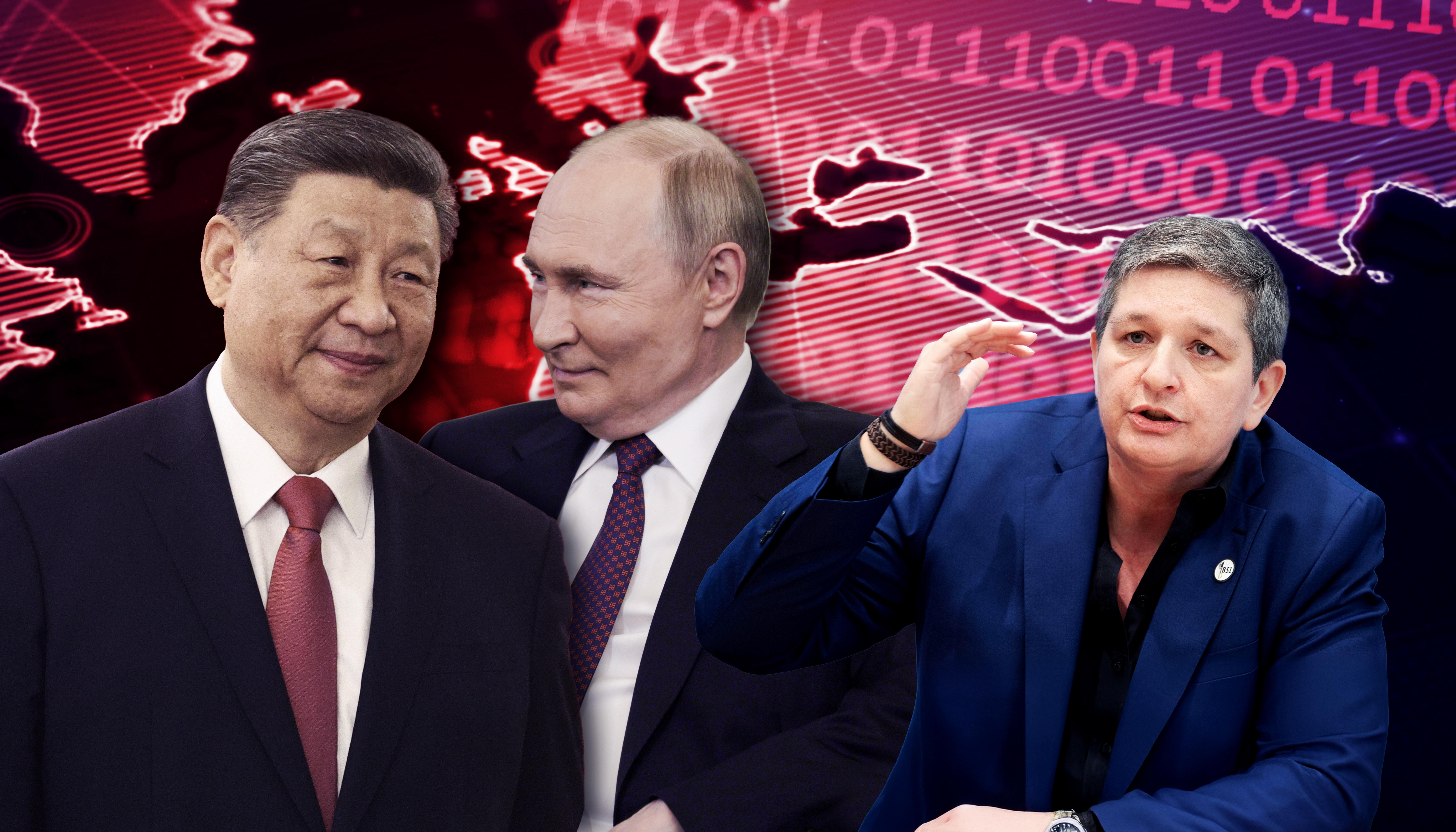 Rechts: Claudia Plattner, Präsidentin des Bundesamtes für Sicherheit in der Informationstechnik (BSI), links Xi Jinping, Staatspräsident der Volksrepublik China und Russlands Präsident Wladimir Putin, 