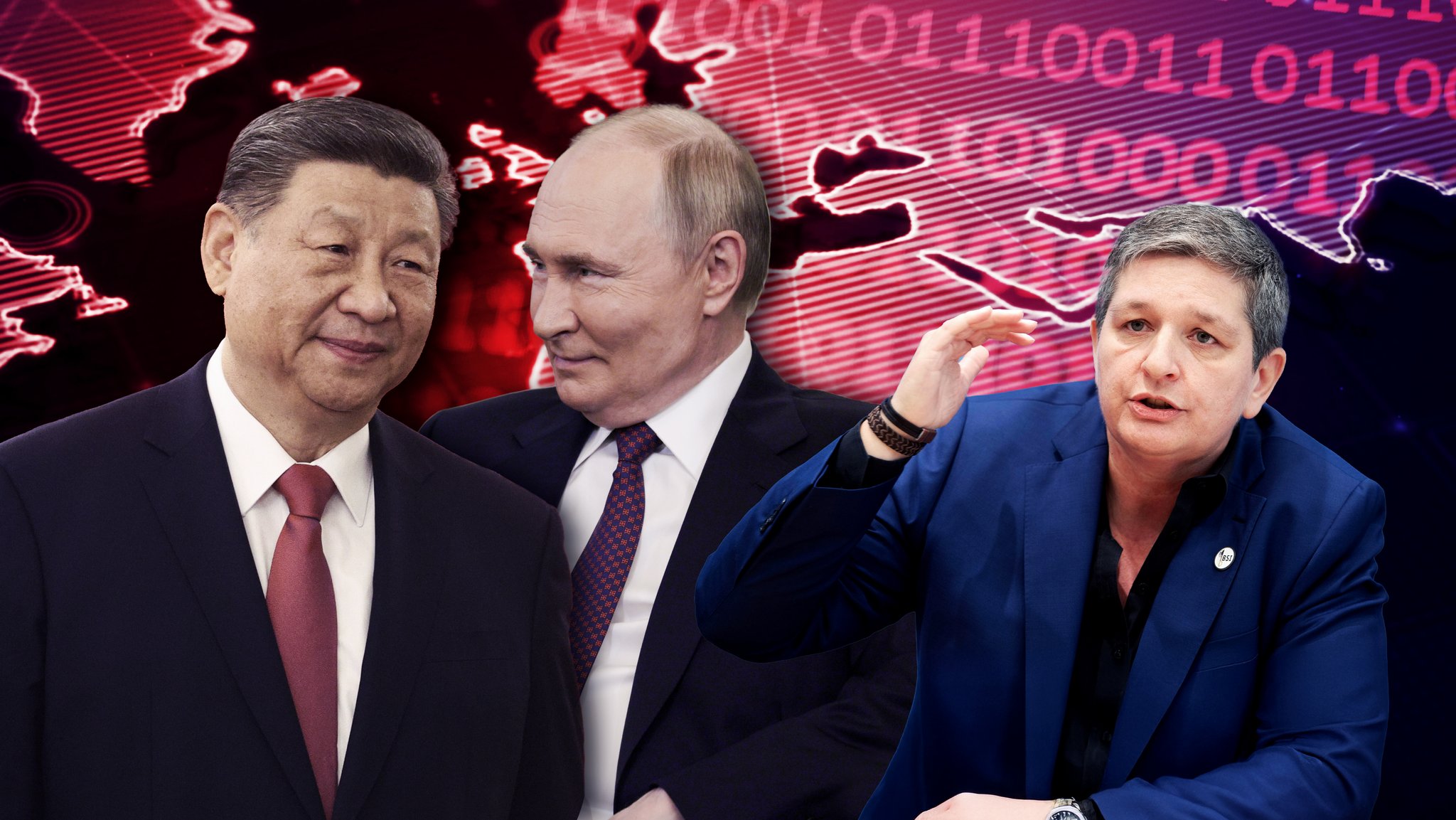 Rechts: Claudia Plattner, Präsidentin des Bundesamtes für Sicherheit in der Informationstechnik (BSI), links Xi Jinping, Staatspräsident der Volksrepublik China und Russlands Präsident Wladimir Putin, 