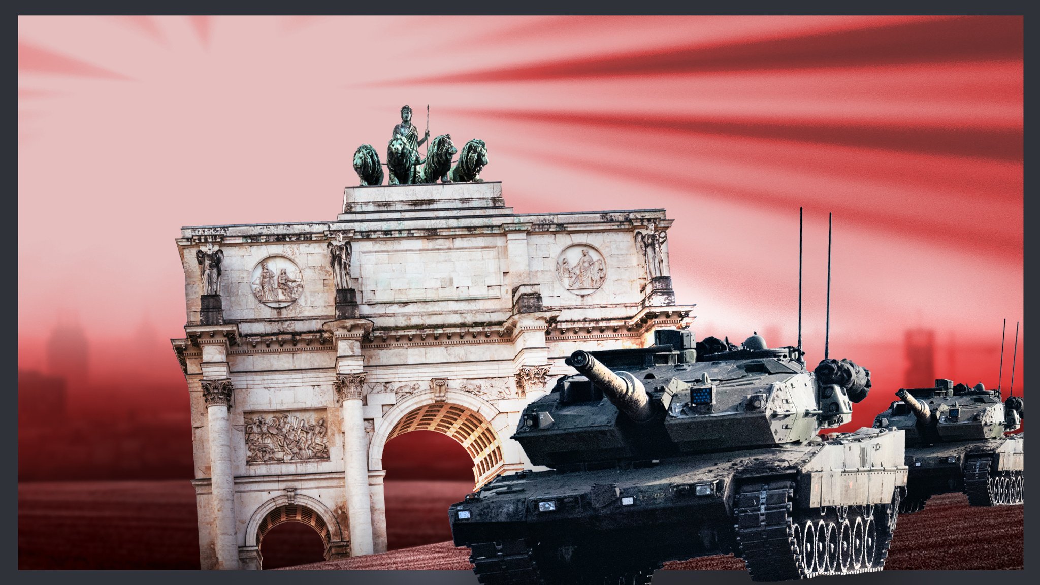 Collage: Panzer vor dem Münchner Siegestor