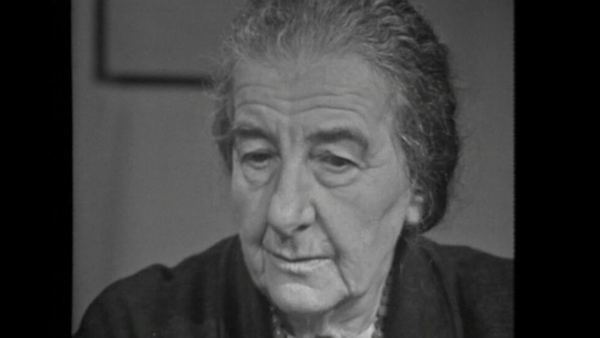 Golda Meir in der Fernsehpressekonferenz des SFB 1971 in Tel Aviv.