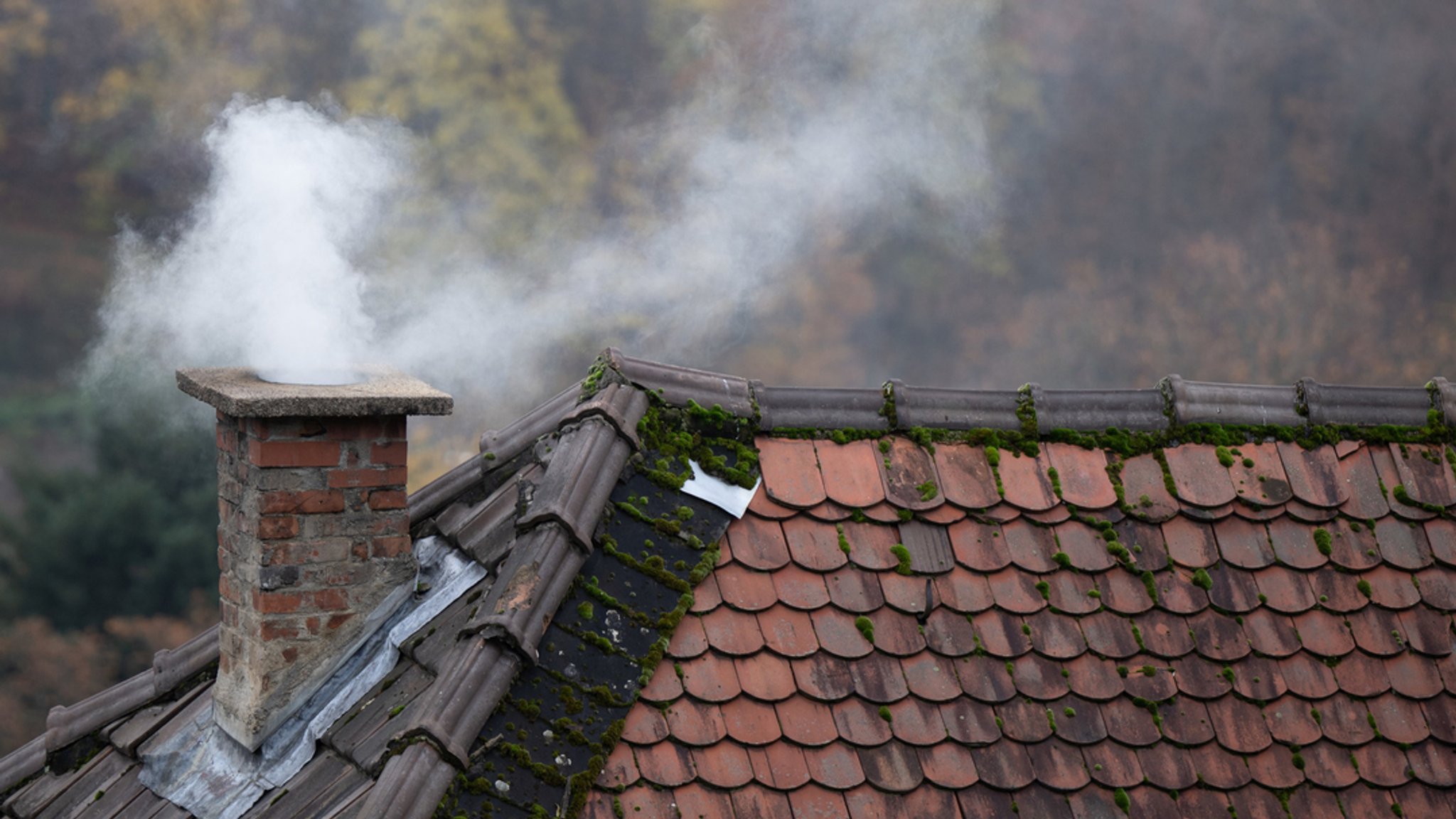 ARCHIV - 01.12.2022: Ein Holzkamin raucht auf einem Dach. Im Vergleich zu Öl oder Gas als fossilen Brennstoffen zum Heizen hat Holz einen besseren Ruf. Einige halten es für ökologisch und klimaneutral. Aber stimmt das?