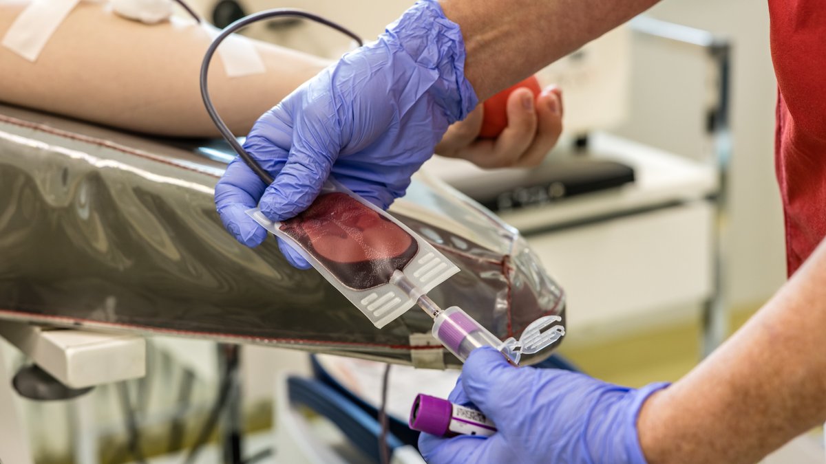 Blut wird für einen Test von einer Blutspende abgenommen.