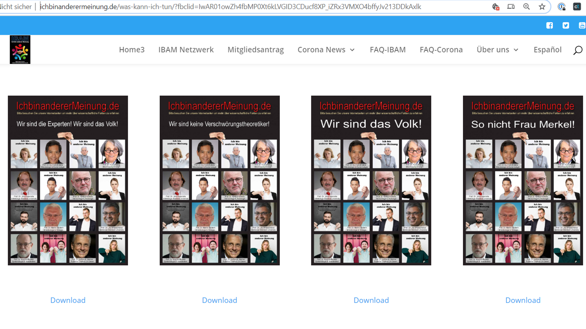 Ein Screenshot (Stand: 05.04.2020) zeigt IBAM-Plakate mit der Aufschrift "Wir sind das Volk!".  