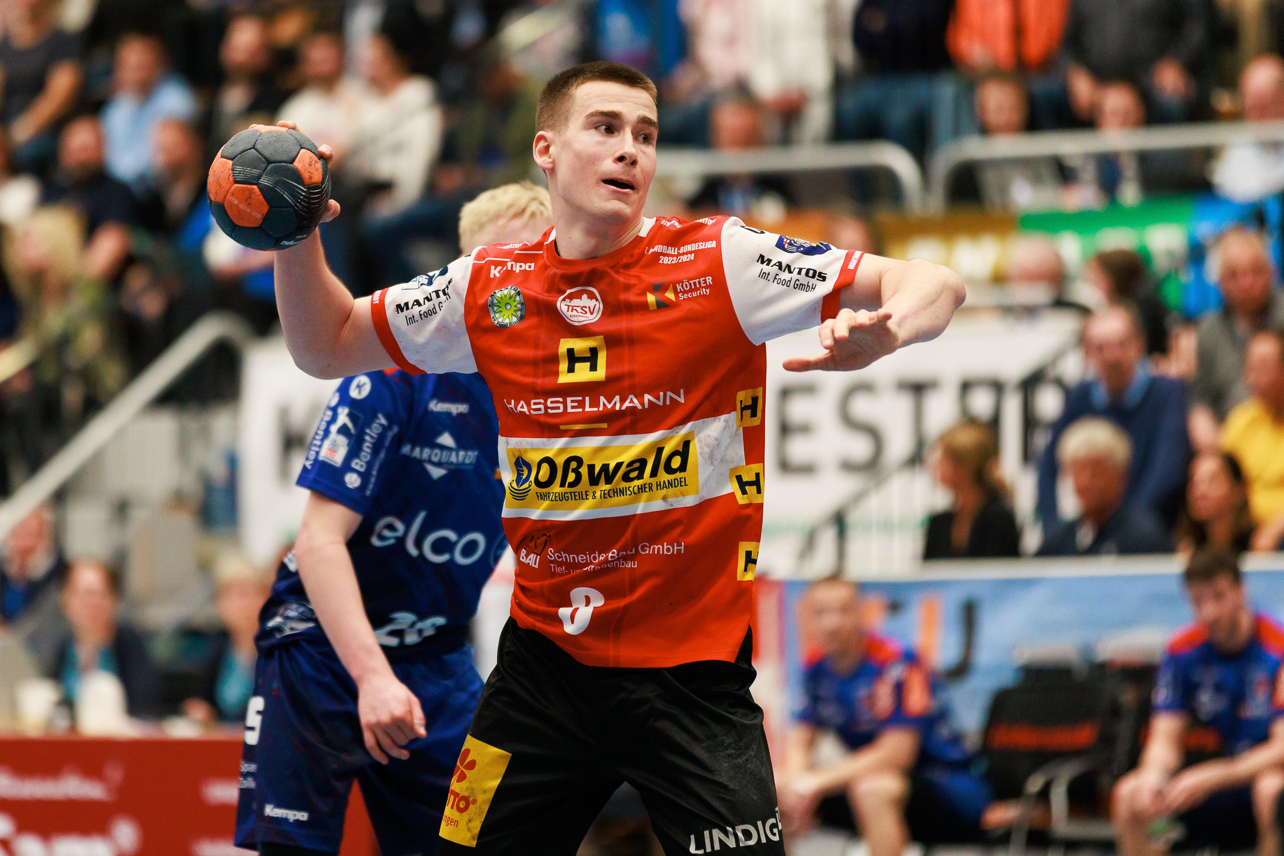 Manuel Zehnder beim 7-Meter am 31. Spieltag, Handball Bundesliga