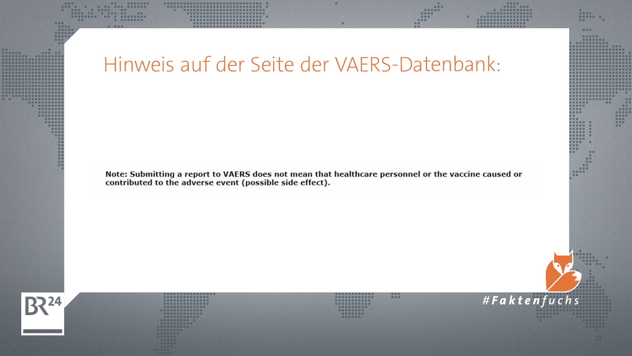 Dieser Hinweis wird auf der Seite der VAERS-Datenbank angezeigt.