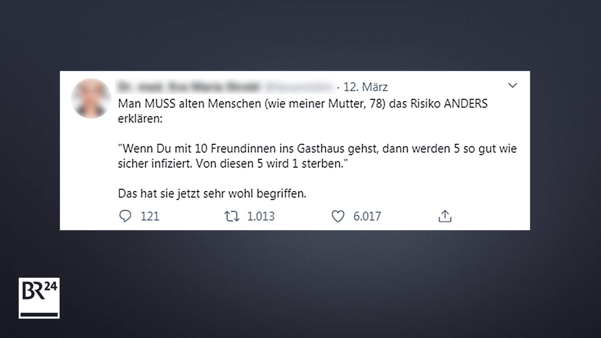 Twitter-Post zum Ansteckungsrisiko von Senioren.