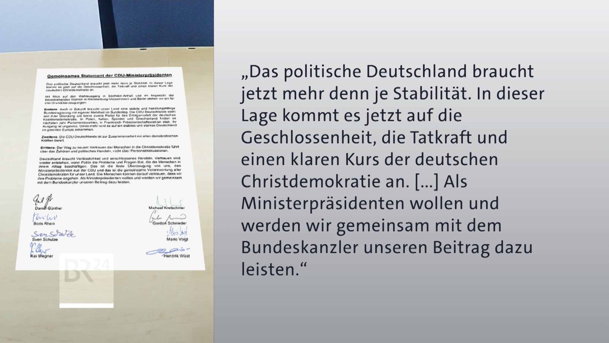 Das "Gemeinsame Statement der CDU-Ministerpräsidenten" | Bild: BR Das "Gemeinsame Statement der CDU-Ministerpräsidenten"