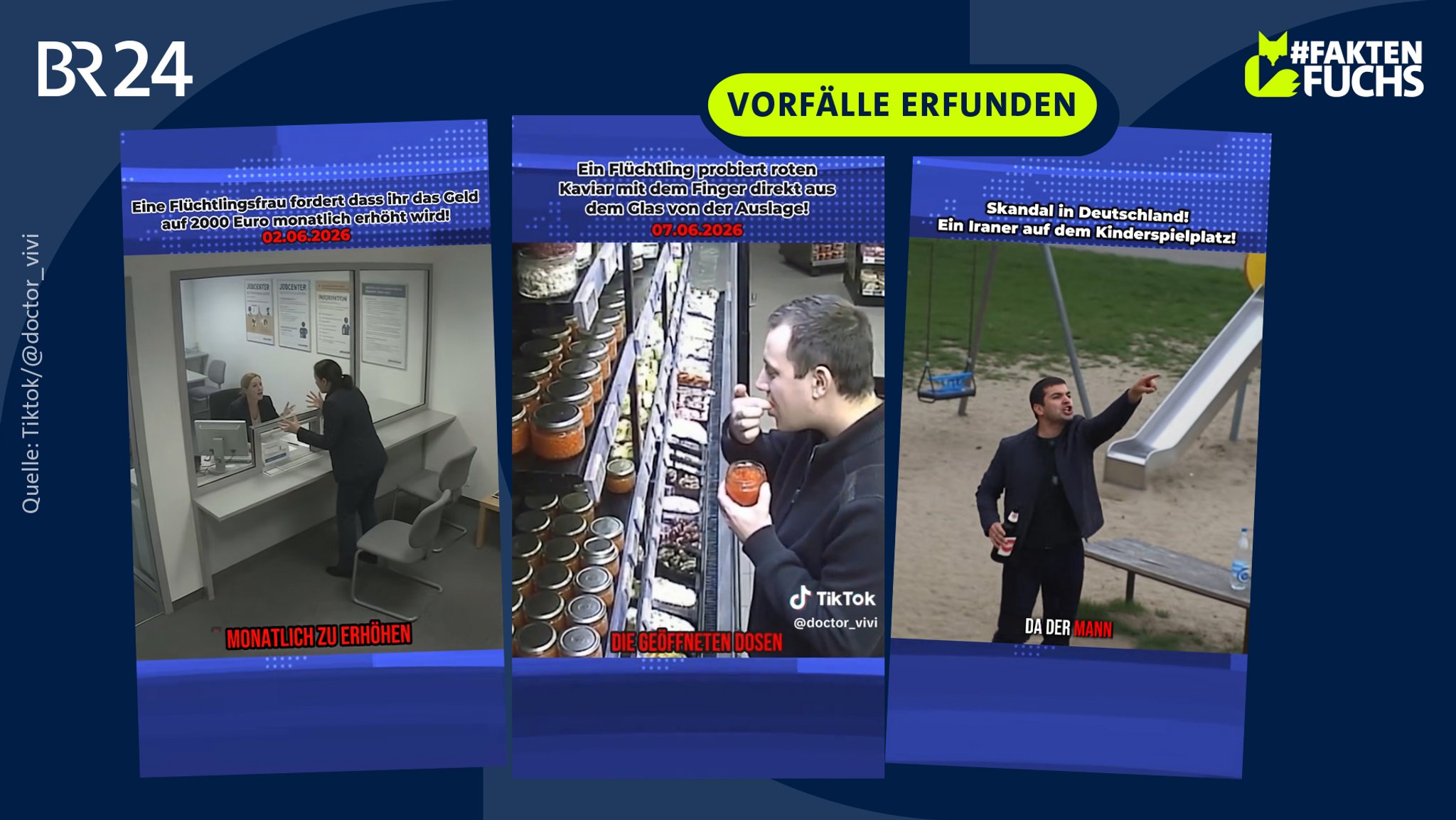 Fake-Videos über angebliche Ausländer-Skandale verbreiten sich auf TikTok. Hier sind Screenshots zu sehen.