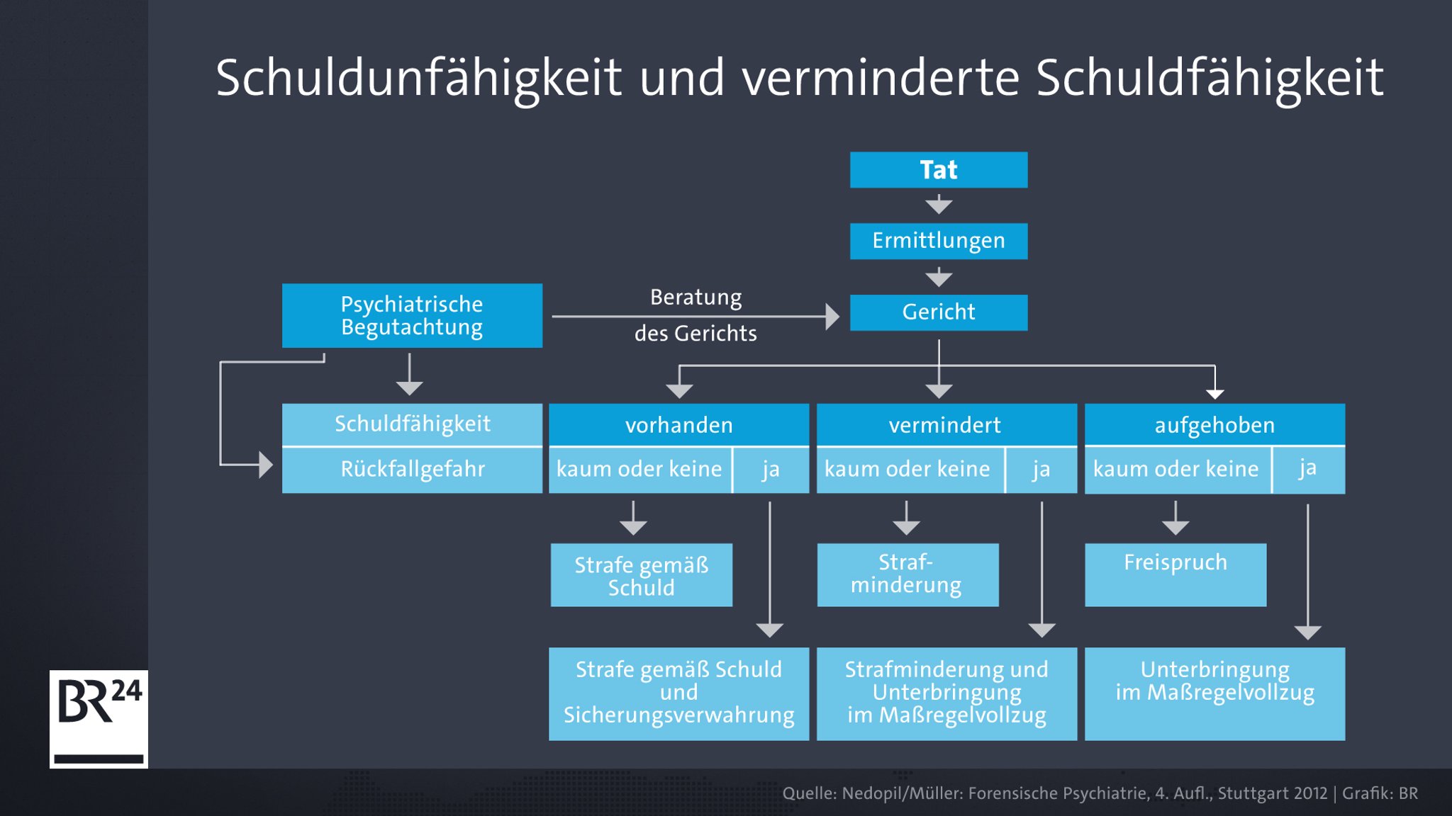 Schuldunfähigkeit und verminderte Schuldfähigkeit nach Nedopil/Müller.