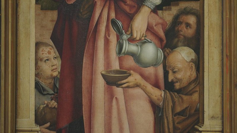 Bettler mit fleckiger Haut erhalten Wasser und Brot | Bild: Alte Pinakothek München / Screenshot: BR Bettler mit fleckiger Haut erhalten Wasser und Brot