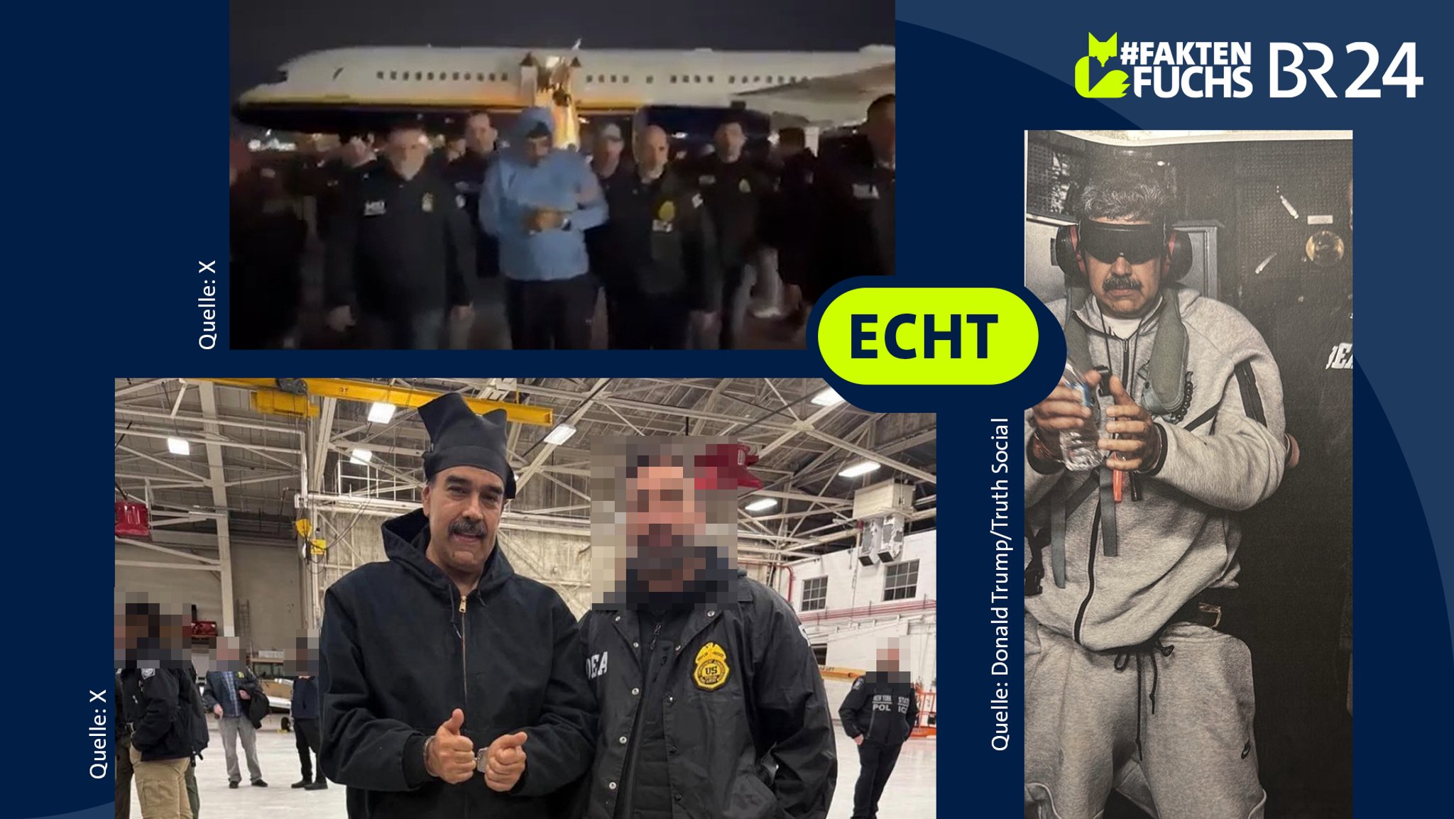 Drei echte Fotos von Maduro in US-Gewahrsam | Bild: Collage: BR Drei echte Fotos von Maduro in US-Gewahrsam