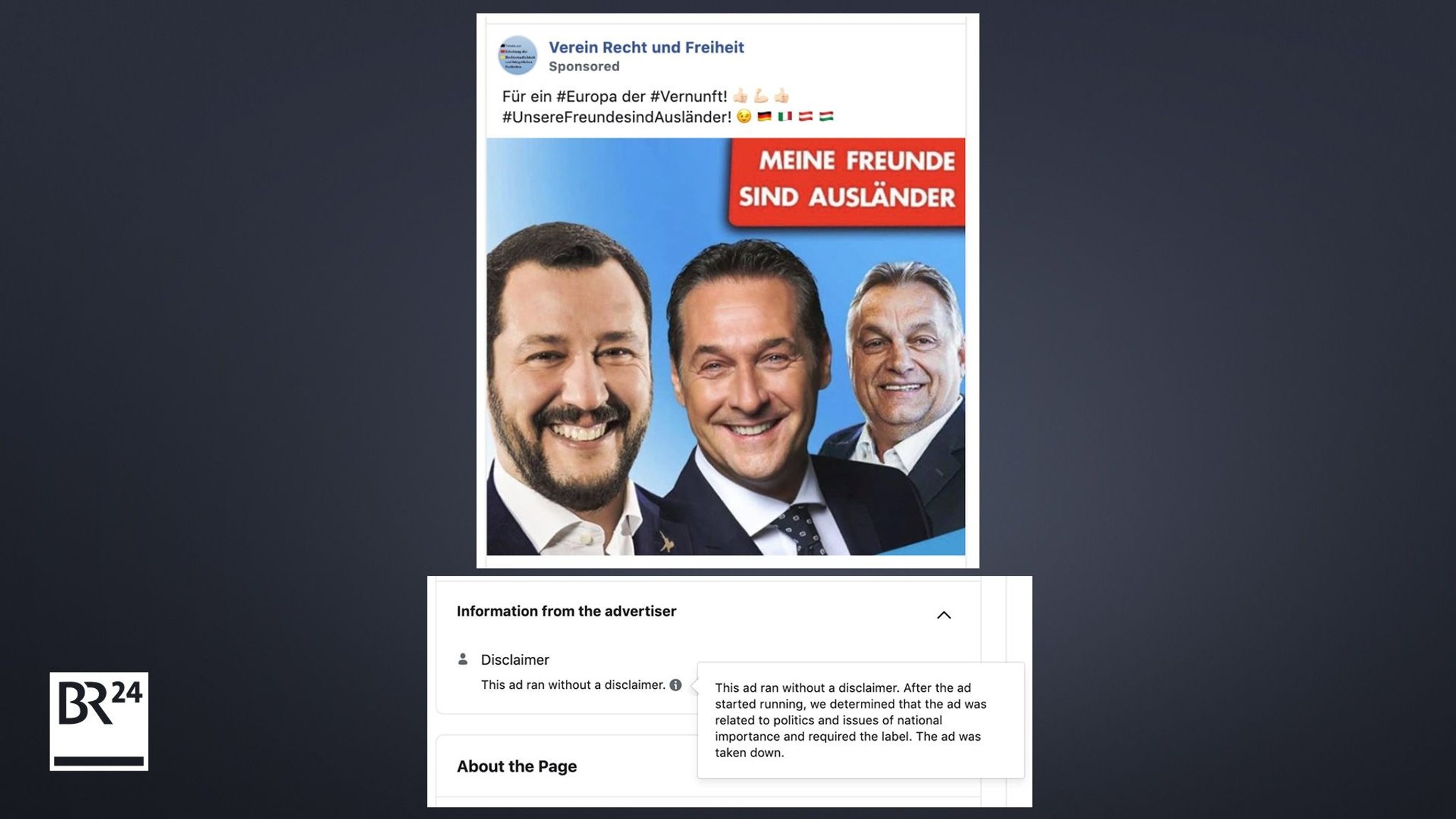 Auch ein Beitrag des "Vereins zur Erhaltung der Rechtsstaatlichkeit und bürgerlichen Freiheiten“ lief laut Facebook zunächst nicht als Werbung.