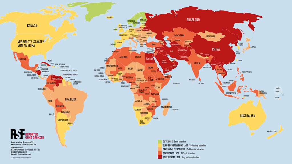 Weltkarte der Pressefreiheit 2022 