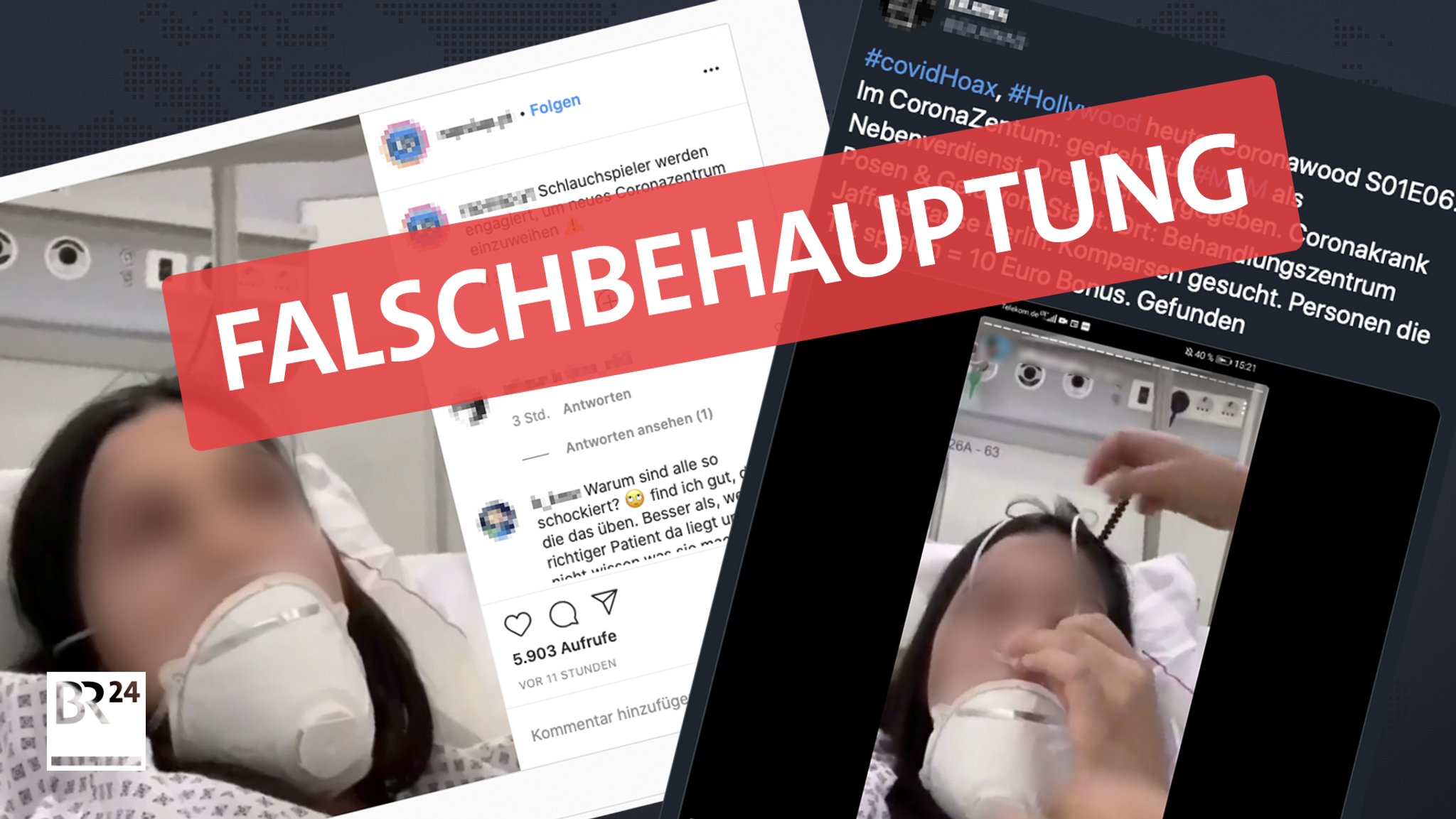 Screenshots (Instagram & Twitter): Keine Schauspieler als Corona-Kranke im Krankenhaus.