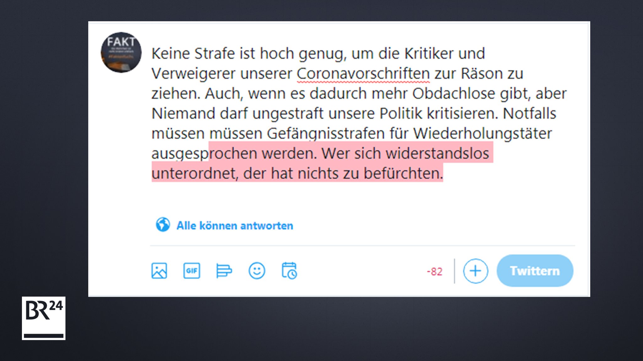 Der Test zeigt: Der gefälschte Tweet wäre zu lang für die Plattform.