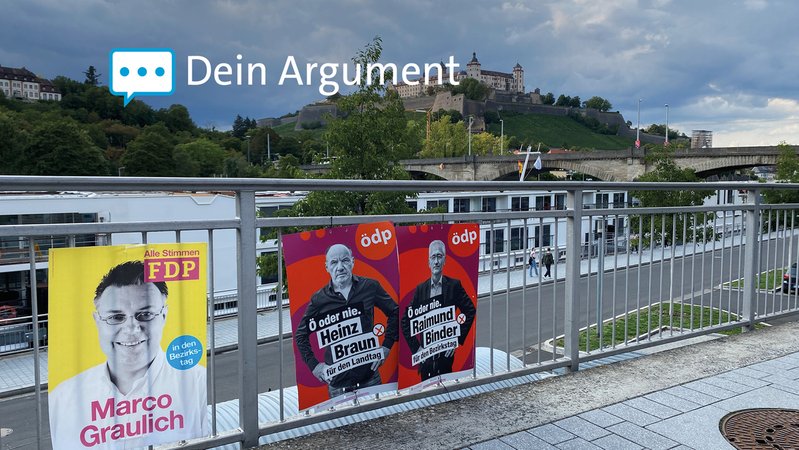 Am Main in Würzburg hängen Plakate für die Landtags- und Bezirkstagswahl.