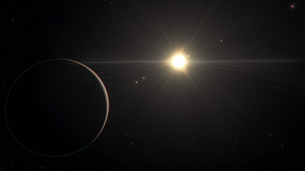 Künstlerische Darstellung: Blick auf den am weitesten von seinem Stern entfernt Planeten im TOI-178-System