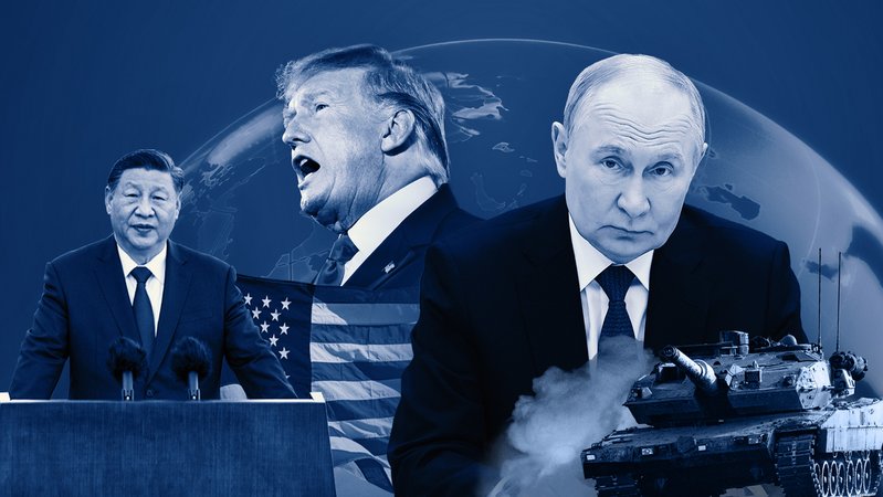 Xi Jinping, Donald Trump, Wladimir Putin: Machthaber, die 2025 prägen werden. | Bild: picture Alliance / Montage: BR/Maxi Schumann Xi Jinping, Donald Trump, Wladimir Putin: Machthaber, die 2025 prägen werden.