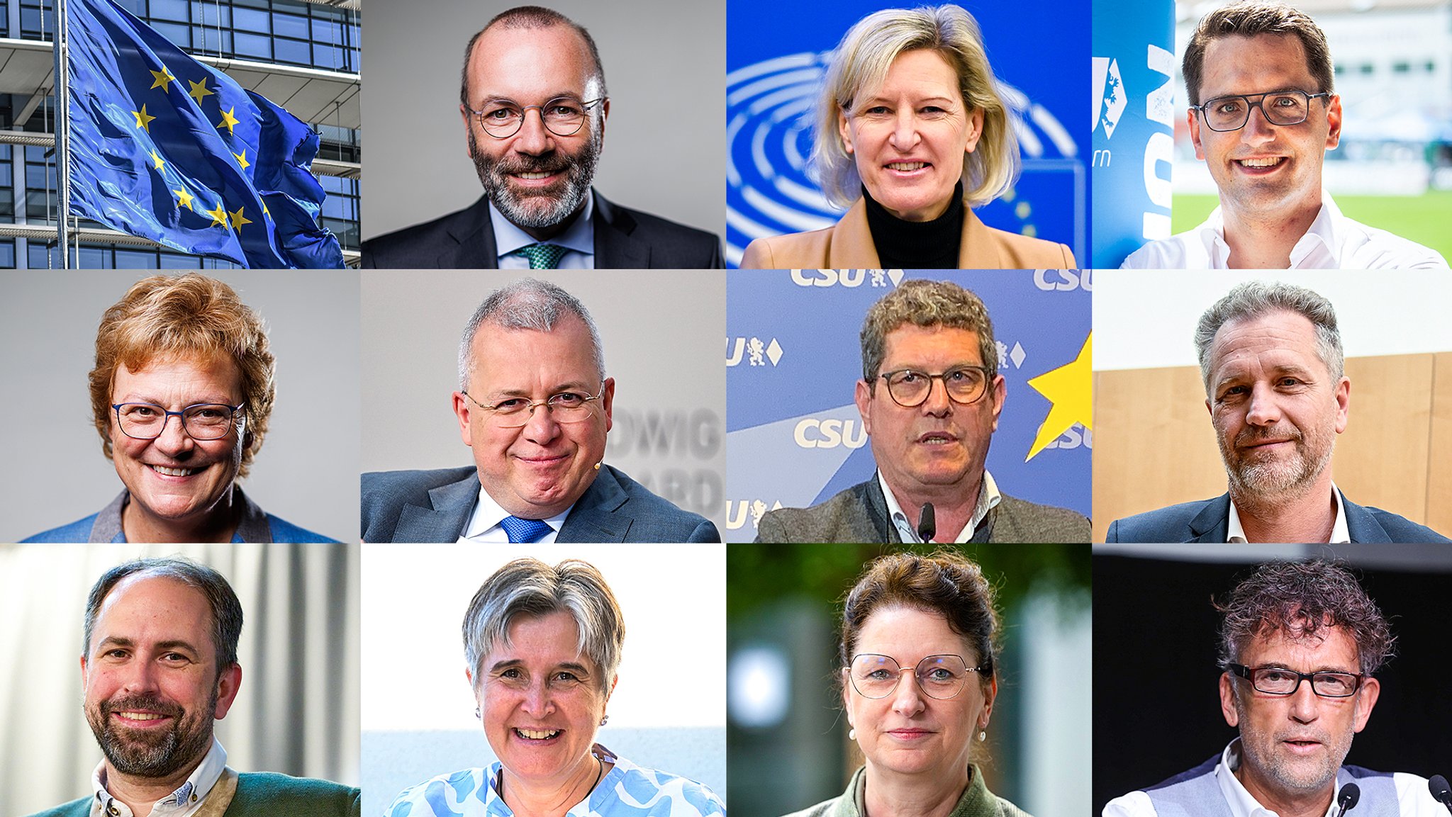 von links oben nach rechts unten: Manfred Weber, Angelika Niebler, Christian Doleschal, Monika Hohlmeier, Markus Ferber, Stefan Köhler, Petr Bystron, Markus Buchheit, Maria Noichl, Christine Singer, Friedrich Pürner.  