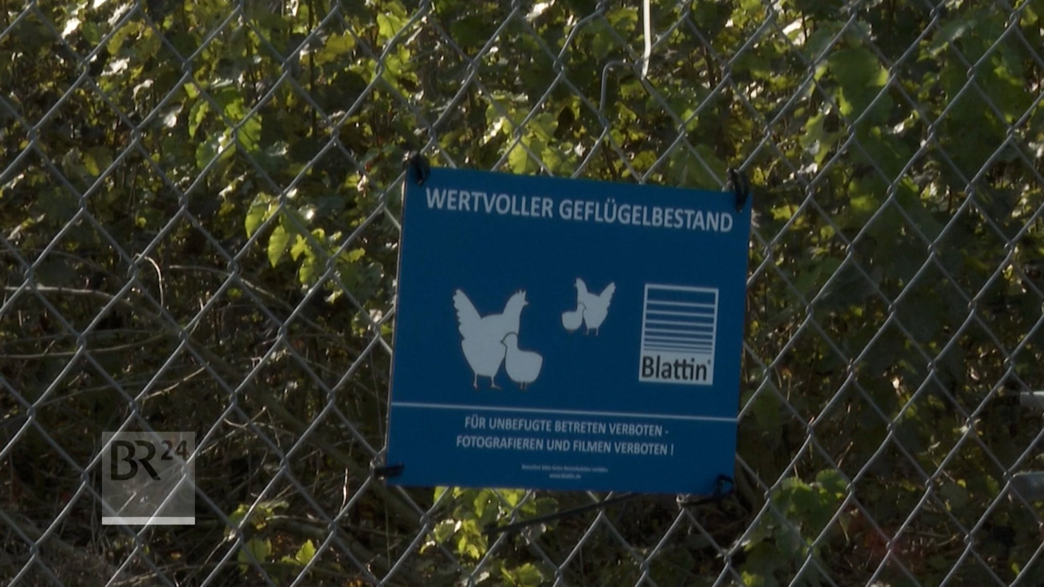Zaun eines Geflügelbestandes mit entsprechendem Schild