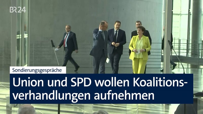 Union und SPD haben sich auf ein gemeinsames Sondierungspapier geeinigt. | Bild: BR 2025 Union und SPD haben sich auf ein gemeinsames Sondierungspapier geeinigt.