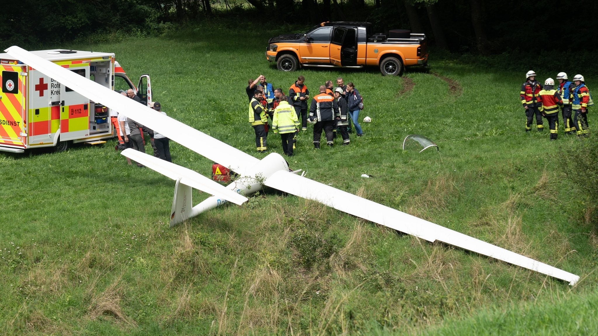 Ein Flugzeug in der Wiese.