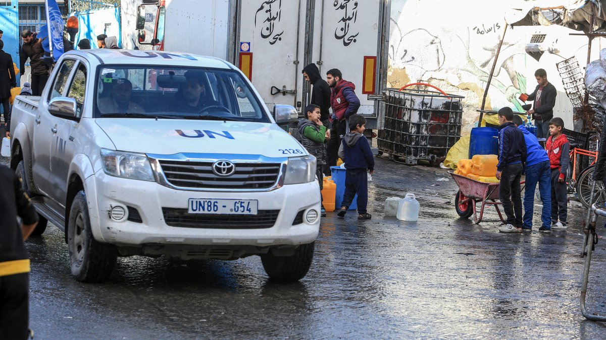 UN-Fahrzeug in Gaza, aufgenommen am 29.01.24.