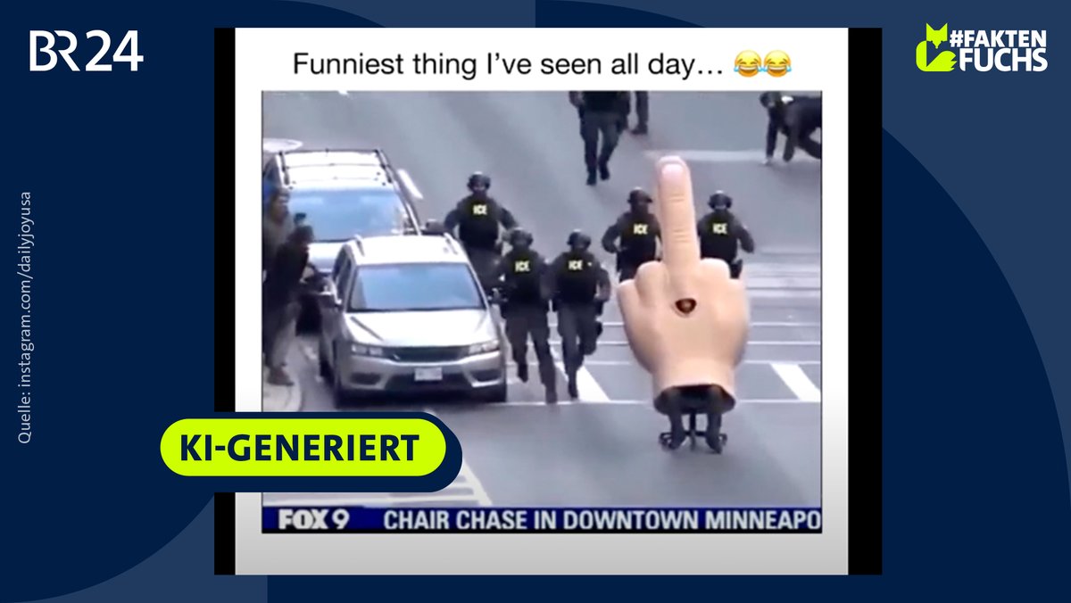 Screenshot von einem KI-generierten Video zu Protesten gegen ICE-Kräfte in Minneapolis.