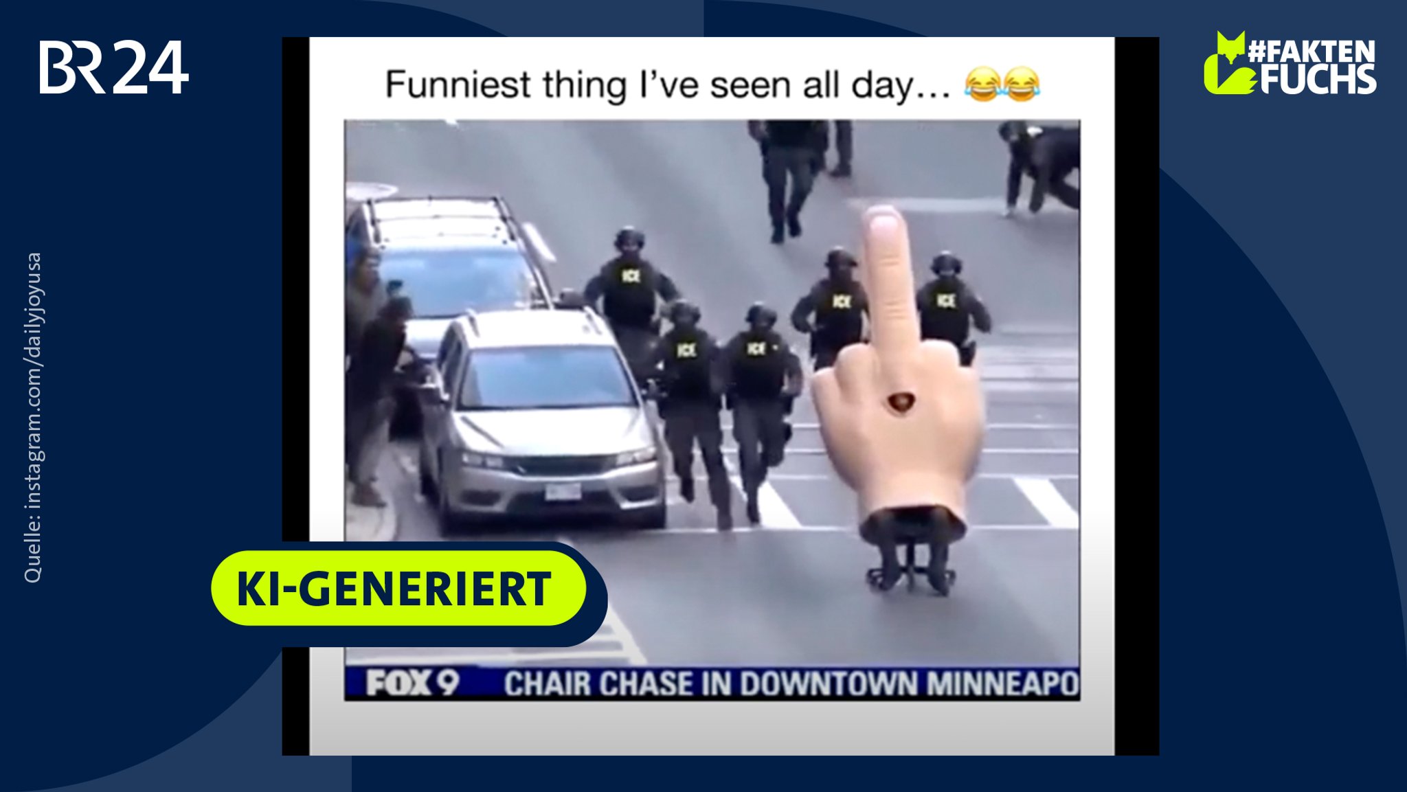 Screenshot von einem KI-generierten Video zu Protesten gegen ICE-Kräfte in Minneapolis.