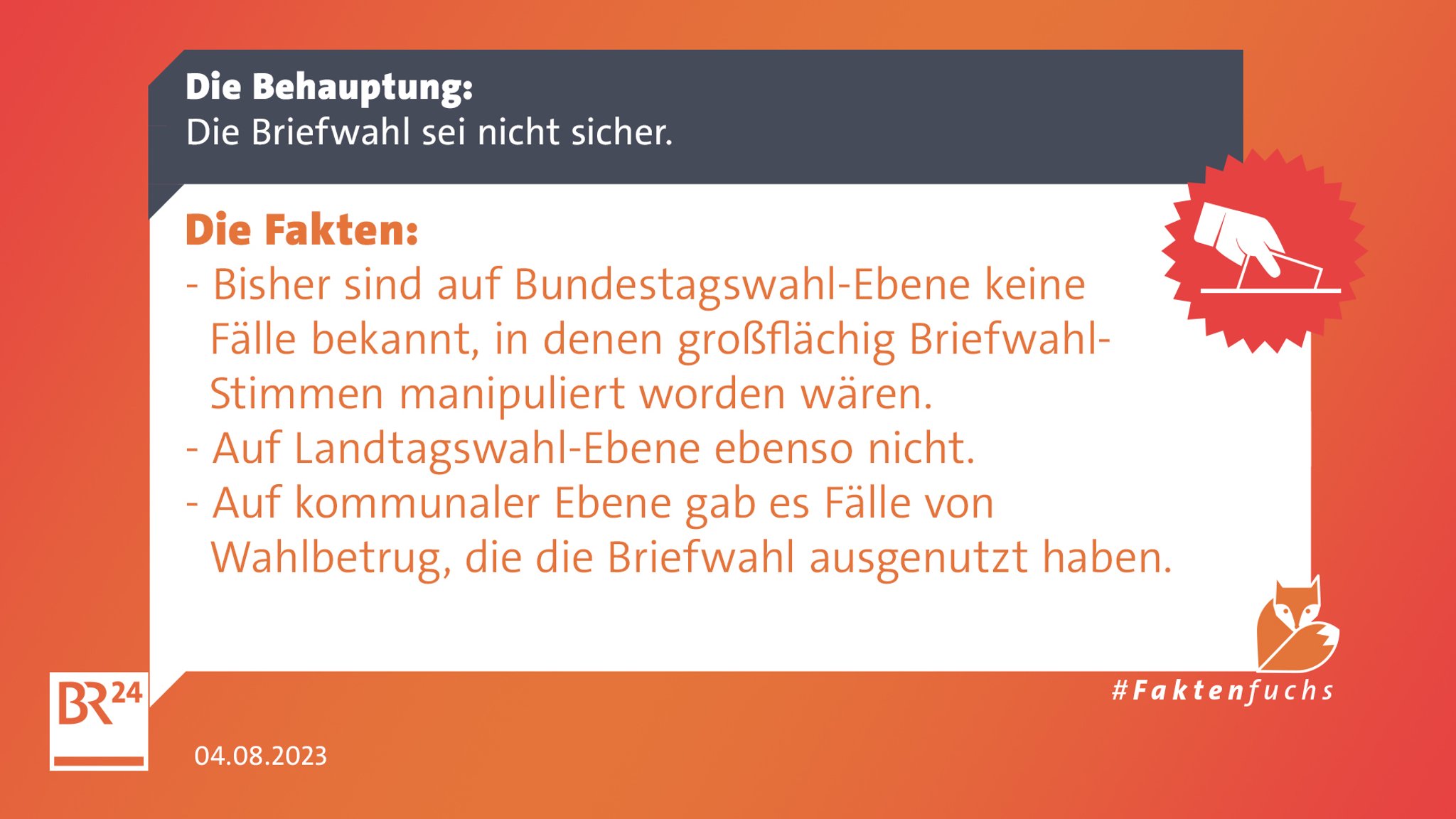 Bei Landtags- oder Bundestagswahlen gab es bisher keine großflächigen Manipulationen von Briefwahl-Stimmen.