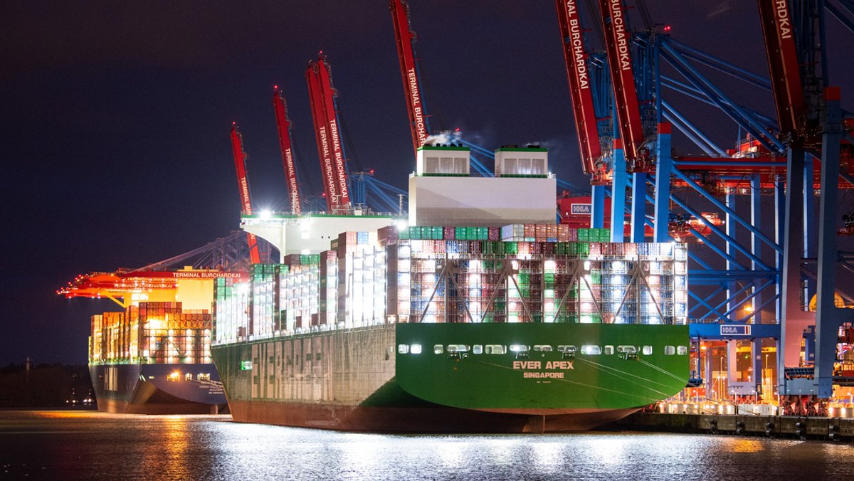 Das Evergreen-Containerschiff "Ever Apex" liegt am Containerterminal Burchardkai.