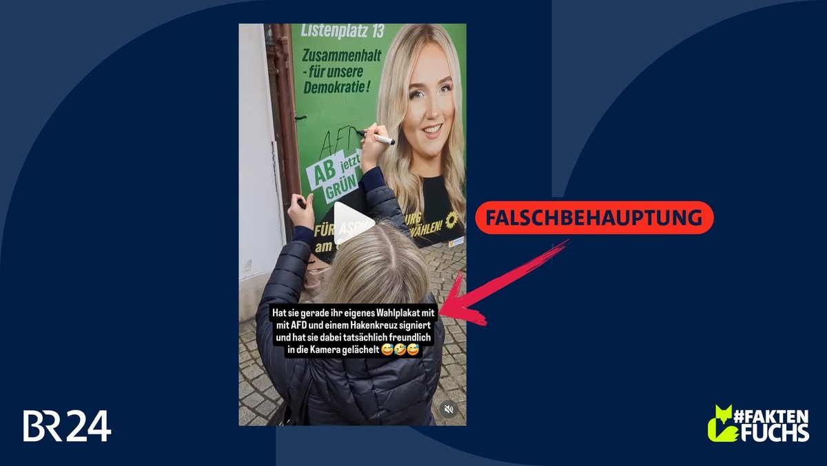 Im Netz unterstellen AfDler und parteinahe Accounts einer Grünen-Kandidatin fälschlicherweise ein Hakenkreuz geschmiert zu haben.