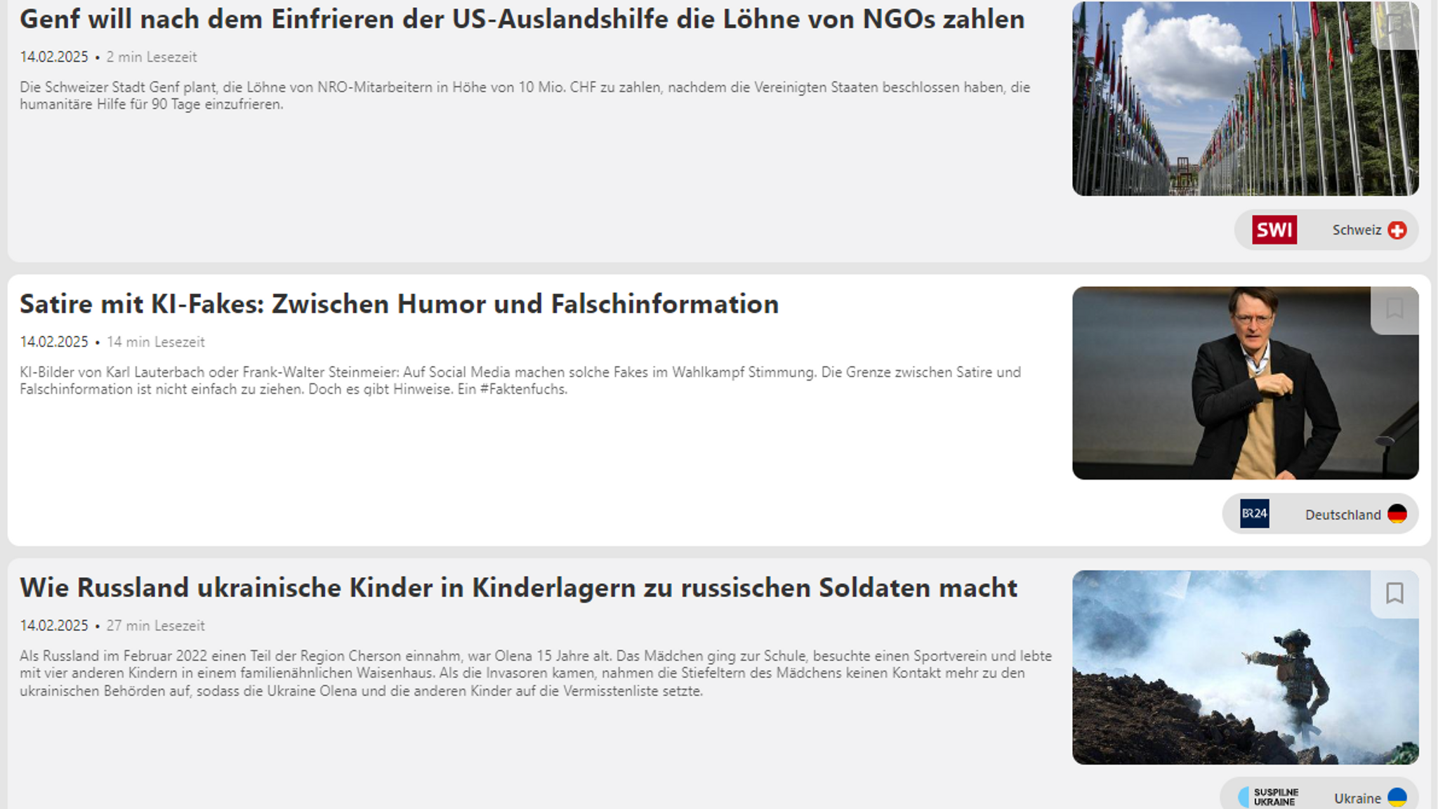 Nachrichten auf der Webseite YEP News