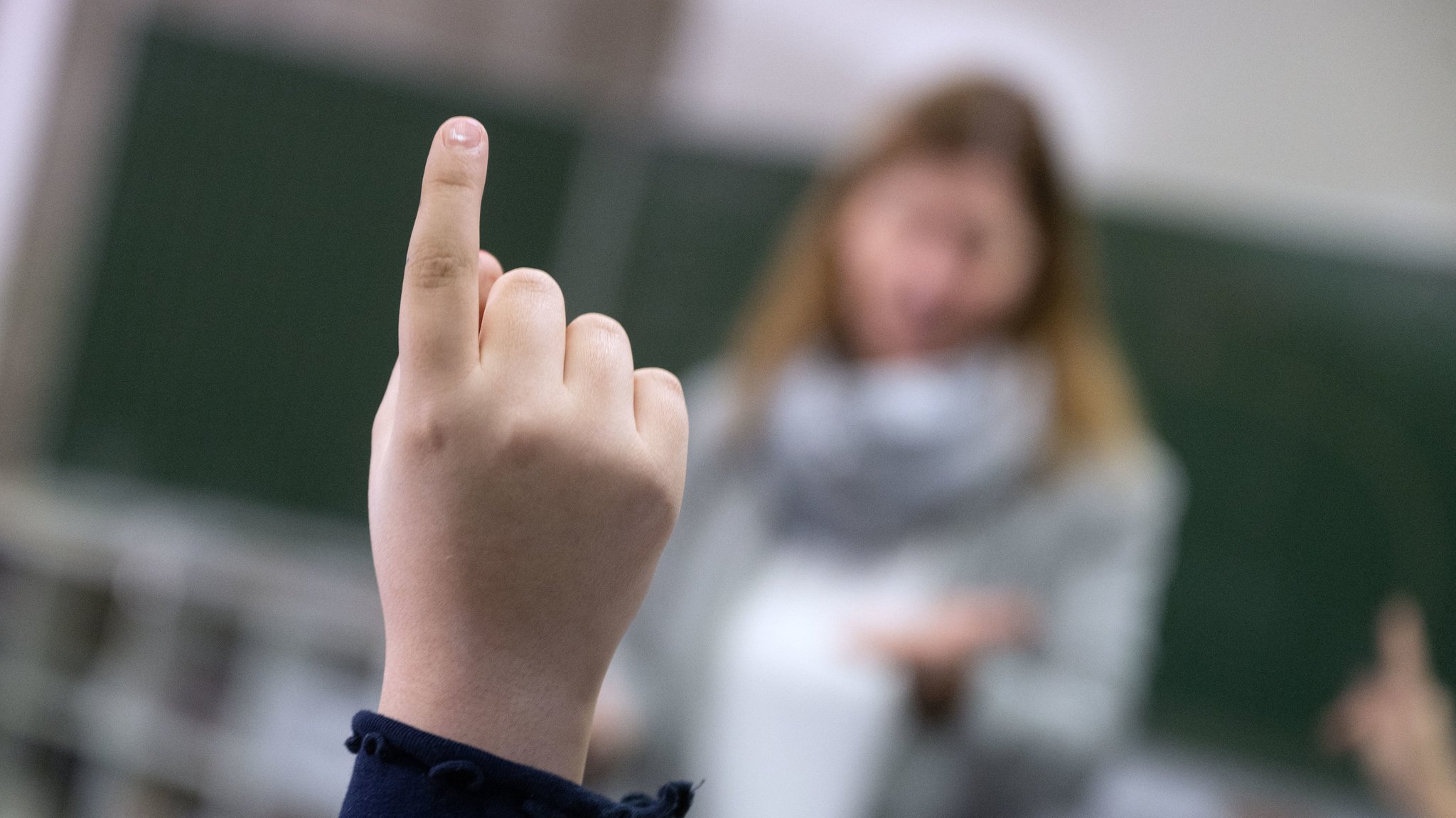 Kind zeigt im Unterricht auf | Bild: dpa-Bildfunk/Marijan Murat Kind zeigt im Unterricht auf