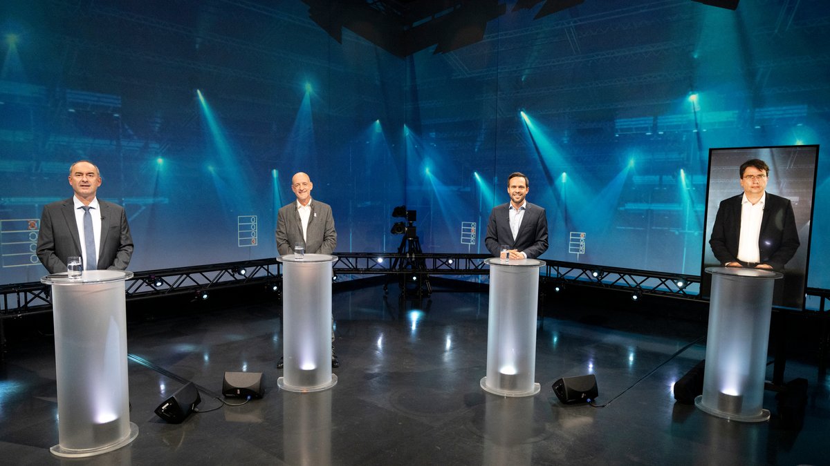 Die Spitzenkandidaten von Freien Wählern, AfD, FDP und SPD in der Sendung "Die Konfrontation"