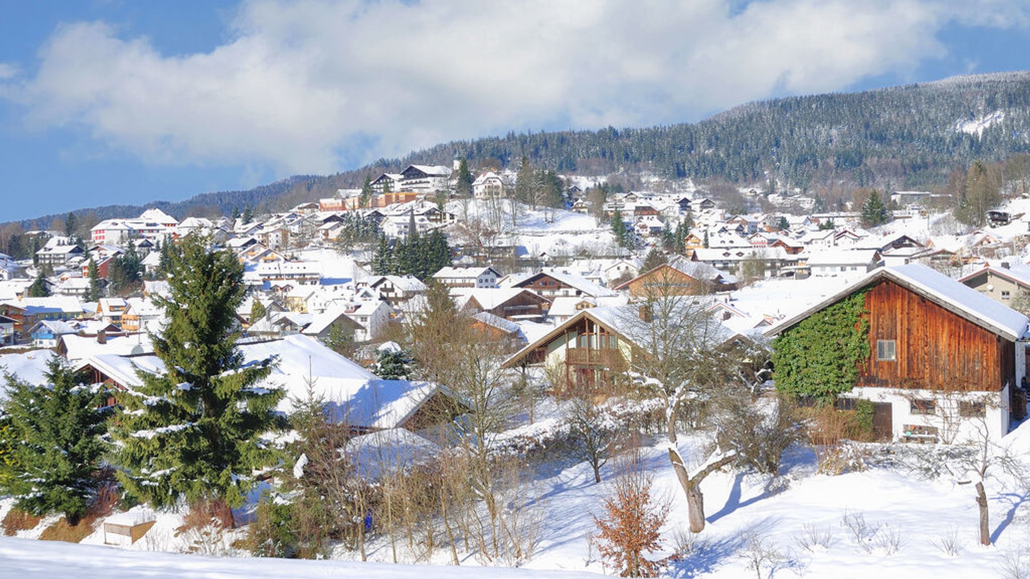 Der winterliche Urlaubsort Bodenmais im Bayerischen Wald.