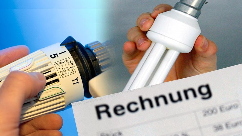 Collage aus Heizungsregler, Leuchte und Rechnung | Bild: picture-alliance/dpa, Montage: BR Collage aus Heizungsregler, Leuchte und Rechnung