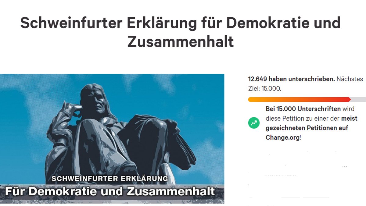 Screenshot von der Petition der "Schweinfurter Erklärung" auf der Internet-Seite change.org.