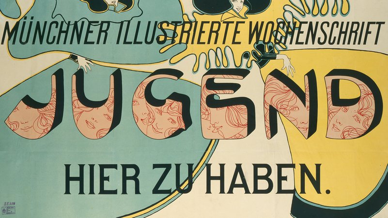 Josef Rudolf Witzel: Werbeplakat für Jugend. Münchner illustrierte Wochenschrift, 1896, Farblithografie, 70,5 × 114,7 cm | Bild: Münchner Stadtmuseum Josef Rudolf Witzel: Werbeplakat für Jugend. Münchner illustrierte Wochenschrift, 1896, Farblithografie, 70,5 × 114,7 cm