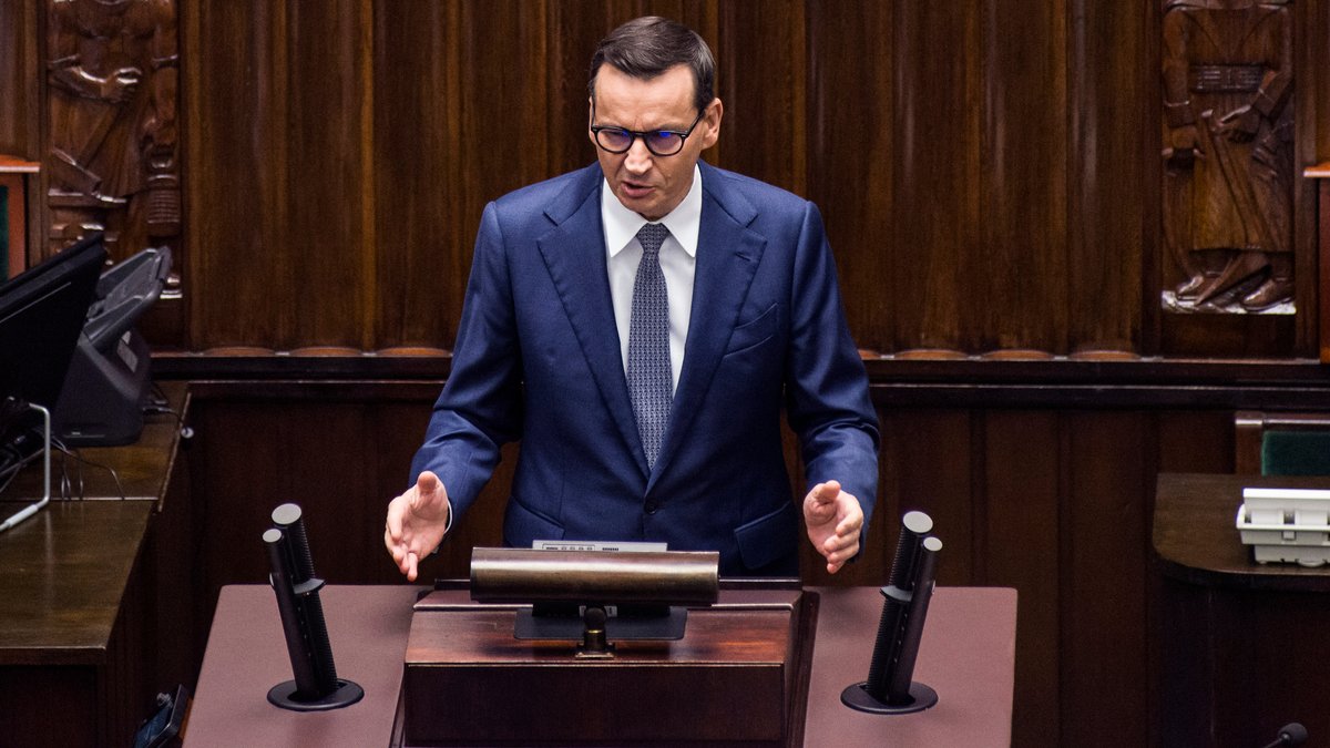 Mateusz Morawiecki am 28.11.23 im Parlament in Warschau.