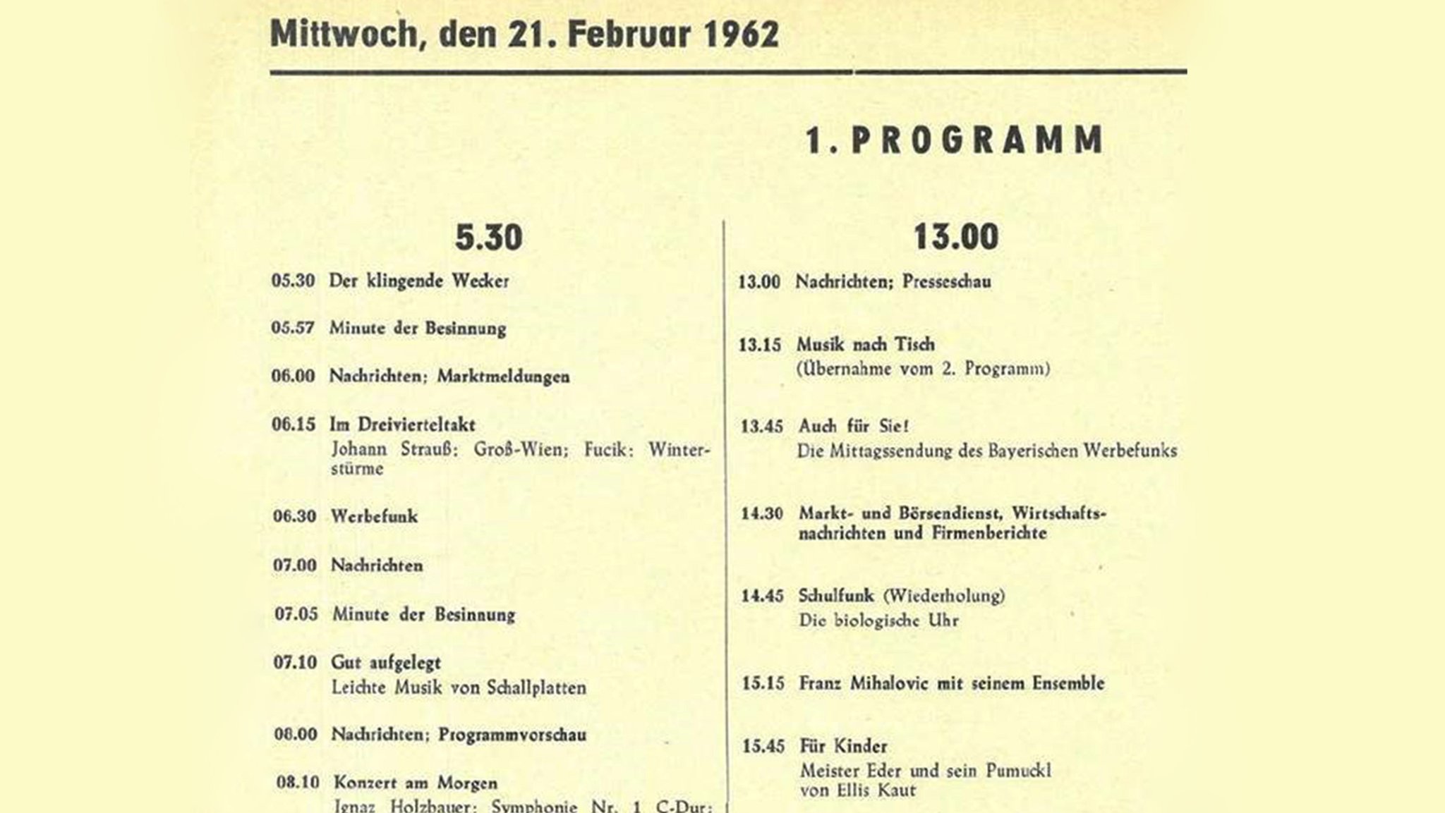 BR-Hörfunkprogramm vom 21. Februar 1962.  