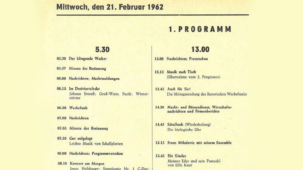 BR-Hörfunkprogramm vom 21. Februar 1962.  