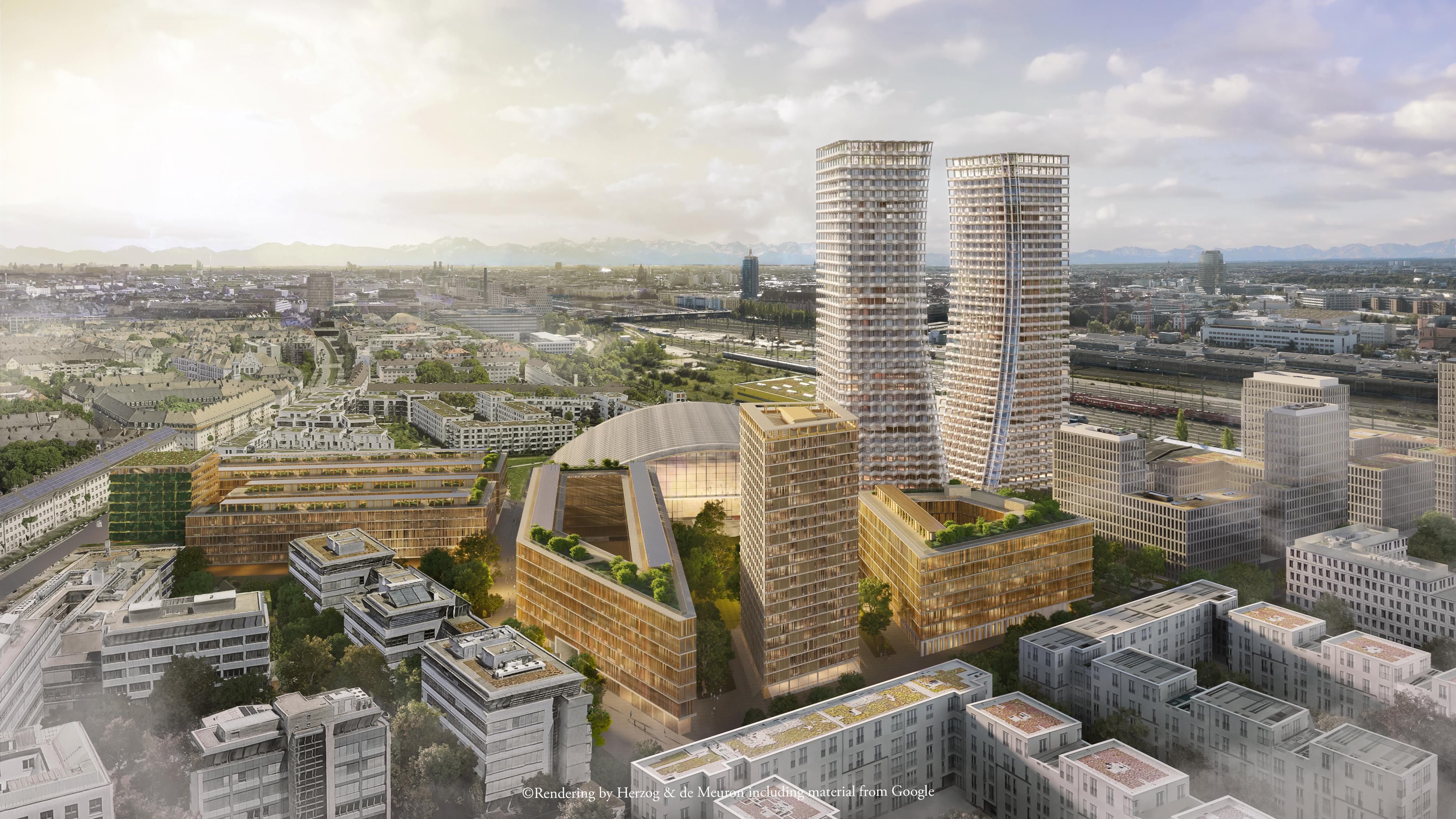 Visualisierung des Bebauungsvorhabens auf dem PaketPost-Areal in München