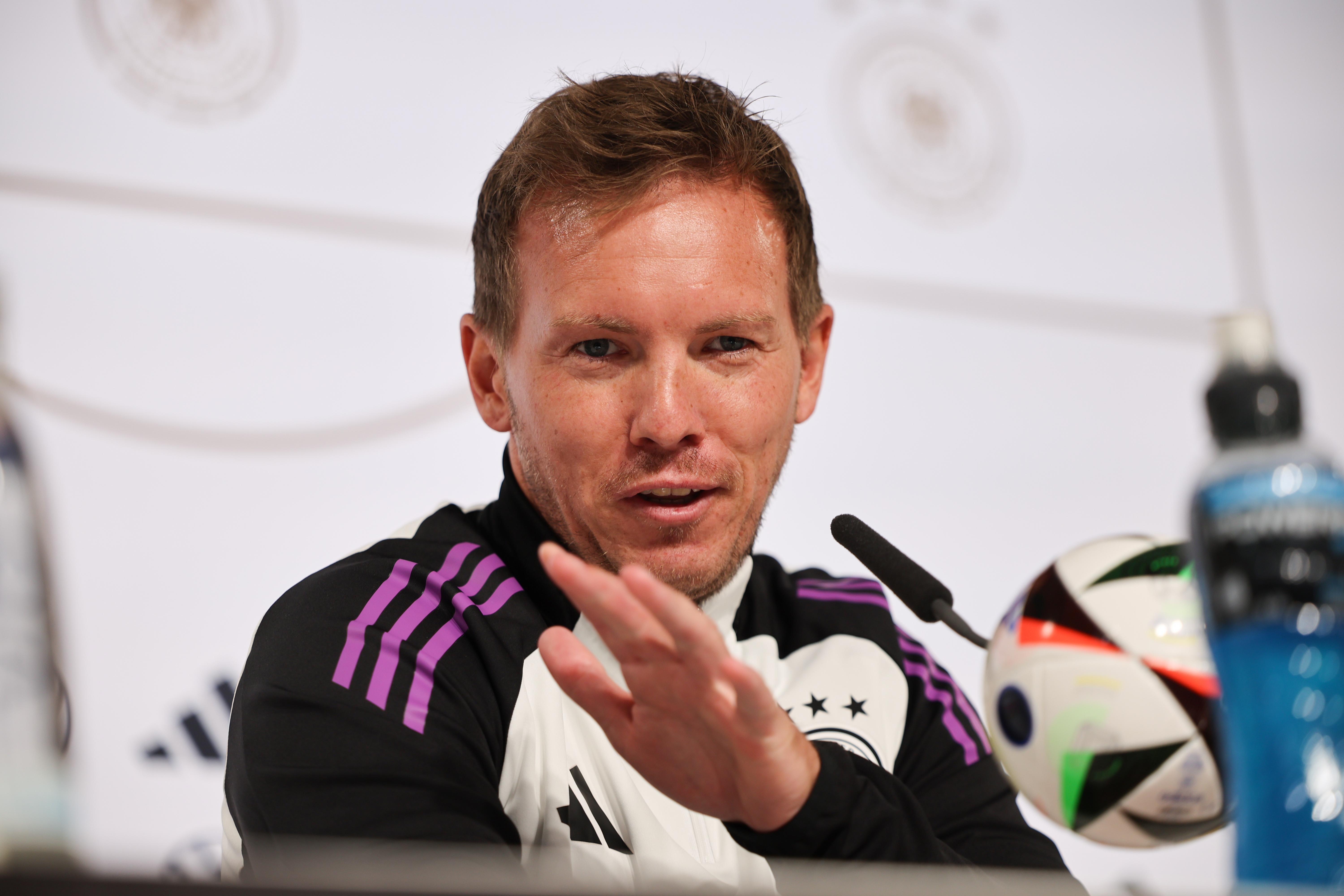 Fußball-Bundestrainer Julian Nagelsmann bei der Pressekonferenz am Montagmittag